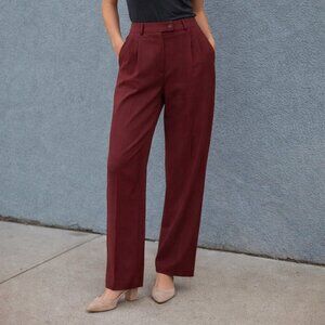 Women’s Wool Burgundy Straight Leg Pants, Made in USA